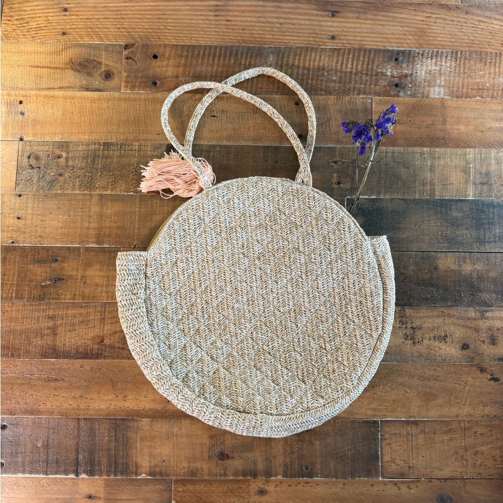 Woven Tan Round Tote Bag
